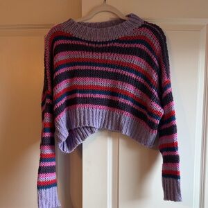 Striped Cropped Knit Sweater in Lavender, Pink & Purple